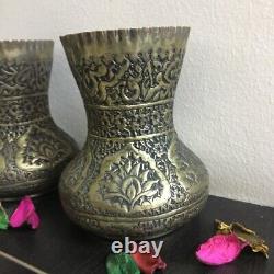 Set of Two Antique Vintage Brass Persian Islamic Home Decoration Vase RARE