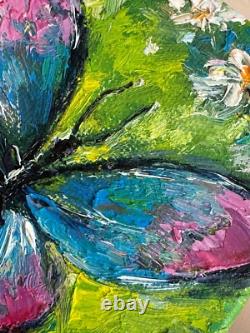 Set of Two Butterfly Original Oil Painting Small Impressionist Collectible 4 x 4