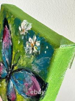 Set of Two Butterfly Original Oil Painting Small Impressionist Collectible 4 x 4