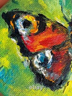 Set of Two Butterfly Original Oil Painting Small Impressionist Collectible 4 x 4