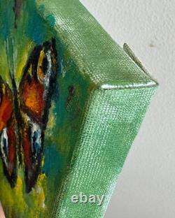 Set of Two Butterfly Original Oil Painting Small Impressionist Collectible 4 x 4