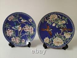 Set of Two Chinese Cloisonne Plates By Artist Jiang Xue Bing-Winged Jewels
