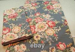 Set of Two Custom Ralph Lauren Kimberley Blue Floral Fabric Panels 21 x 172