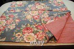 Set of Two Custom Ralph Lauren Kimberley Blue Floral Fabric Panels 21 x 172