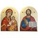 Set Of Two Hand Painted On Wooden Plaque Jesus And Virgin Mary Icons 12 Inches