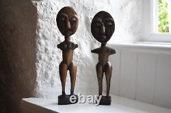 Set of Two Large Akuaba Fertility Dolls from the Ashanti People of Ghana, Tribal