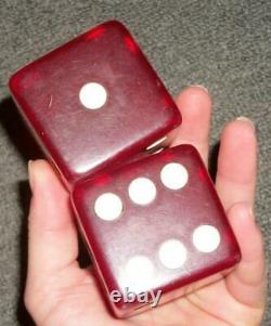 Set of Two Large Cherry Red Dice 2 Square Bakelite Vintage 2 X 2