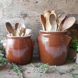 Set of Two Large, French Country, Confit Pots. Rustic Stoneware Confit Jars