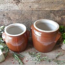 Set of Two Large, French Country, Confit Pots. Rustic Stoneware Confit Jars