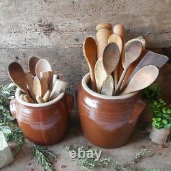 Set of Two Large, French Country, Confit Pots. Rustic Stoneware Confit Jars