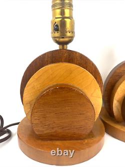 Set of Two MCM Handcrafted Wooden Teak mid century modern lamps Vintage
