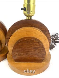 Set of Two MCM Handcrafted Wooden Teak mid century modern lamps Vintage
