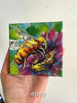 Set of Two Oil Paintings Impressionist Original Collectible Golden Honey Bee