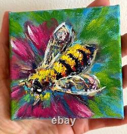 Set of Two Oil Paintings Impressionist Original Collectible Golden Honey Bee