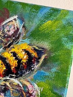 Set of Two Oil Paintings Impressionist Original Collectible Golden Honey Bee