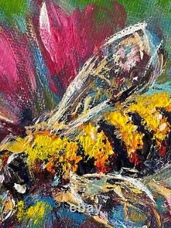 Set of Two Oil Paintings Impressionist Original Collectible Golden Honey Bee