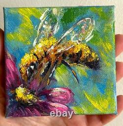 Set of Two Oil Paintings Impressionist Original Collectible Golden Honeybee