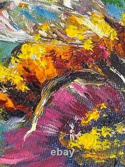 Set of Two Oil Paintings Impressionist Original Collectible Golden Honeybee