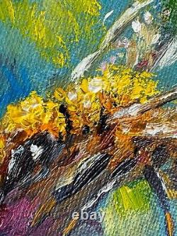 Set of Two Oil Paintings Impressionist Original Collectible Golden Honeybee