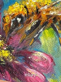 Set of Two Oil Paintings Impressionist Original Collectible Golden Honeybee