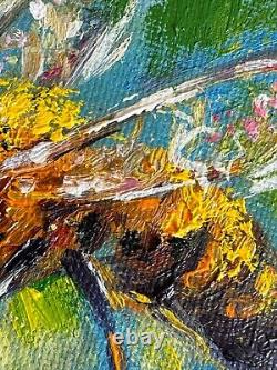 Set of Two Oil Paintings Impressionist Original Collectible Golden Honeybee