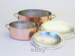 Set of Two Oval French Copper Stewpans Dutch Ovens Bazaar Francais