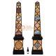 Set Of Two Pair Of Marble Black Designer Miniature Obelisks Multi Mosaic Stones