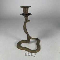 Set of Two Vintage Brass Figural King Cobra Snake Candlestick Candle Holders
