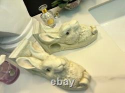 Set of Two Vintage Bunny The Stone Bunny 1995 Wall Sconces by Telle Stein signed