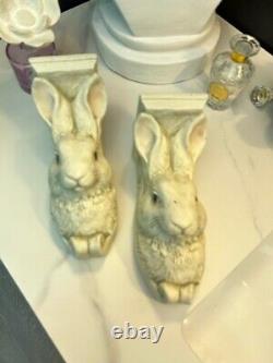 Set of Two Vintage Bunny The Stone Bunny 1995 Wall Sconces by Telle Stein signed