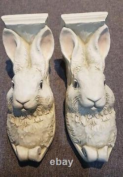 Set of Two Vintage Bunny The Stone Bunny1995 Wall Bracket Signed By Telle Stein
