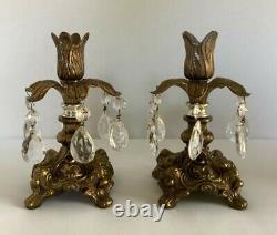 Set of Two Vintage Heavy Brass Flower Top Design Candlestick Holders CMS 1333