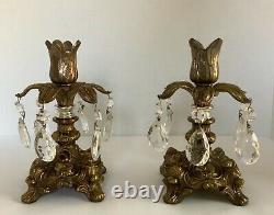 Set of Two Vintage Heavy Brass Flower Top Design Candlestick Holders CMS 1333