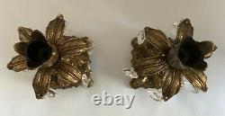 Set of Two Vintage Heavy Brass Flower Top Design Candlestick Holders CMS 1333