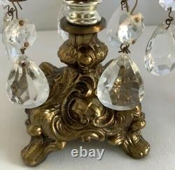 Set of Two Vintage Heavy Brass Flower Top Design Candlestick Holders CMS 1333