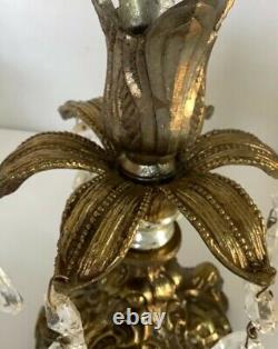 Set of Two Vintage Heavy Brass Flower Top Design Candlestick Holders CMS 1333