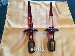 Set of Two11-1/2BOHEMIAN CRYSTAL CUT SPIRE OBELISK SPIKE CHANDELIER /CANDELABRA