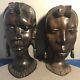 Set Of Two 19th Century African Heavy Wood Hand Carved Head Statuettes