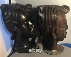 Set of two 19th Century African heavy Wood Hand carved head statuettes