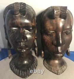 Set of two 19th Century African heavy Wood Hand carved head statuettes