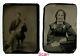 Set Of Two Antique Tintype Tin Type Photos Old Woman And Man With Violin