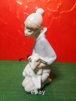 Set two lladro figurines girl with lamb and boy with lamb