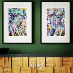 Set two neon nude acrylic abstract modern Painting OOAK original canvas & prints