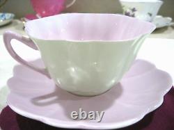 Shelley Stratford cup teacup saucer set green outside/purple in two colors