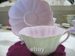 Shelley Stratford cup teacup saucer set green outside/purple in two colors