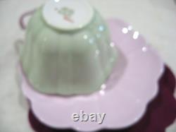 Shelley Stratford cup teacup saucer set green outside/purple in two colors