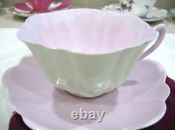 Shelley Stratford cup teacup saucer set green outside/purple in two colors