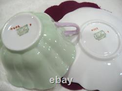 Shelley Stratford cup teacup saucer set green outside/purple in two colors