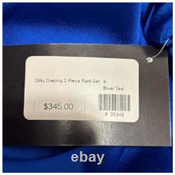 Silk Blue Teal Draping Top & Pant Set Size 4 H18