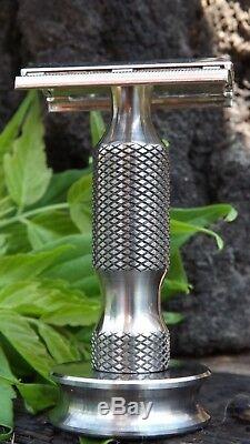 Solid Pure Titanium Razor Handle with stand. Fits any razor heads. Set of two